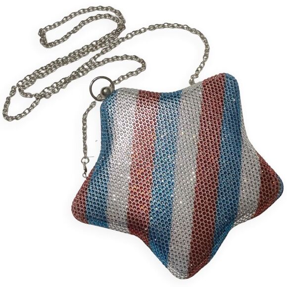 Alessia Rhinestone America Star and Stripes Crystal Red Silver Blue Crossbody - Picture 1 of 13